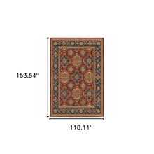 10' X 13' Red Blue And Gold Oriental Power Loom Stain Resistant Area Rug