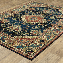 10' X 13' Blue Red And Beige Oriental Power Loom Stain Resistant Area Rug
