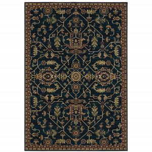 6' X 9' Blue And Red Oriental Power Loom Stain Resistant Area Rug