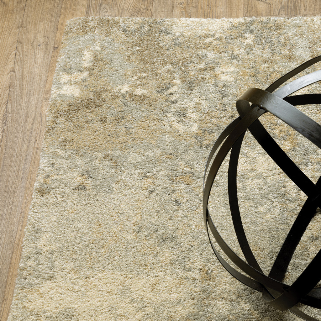 2' X 8' Beige Grey Tan And Gold Abstract Power Loom Stain Resistant Runner Rug