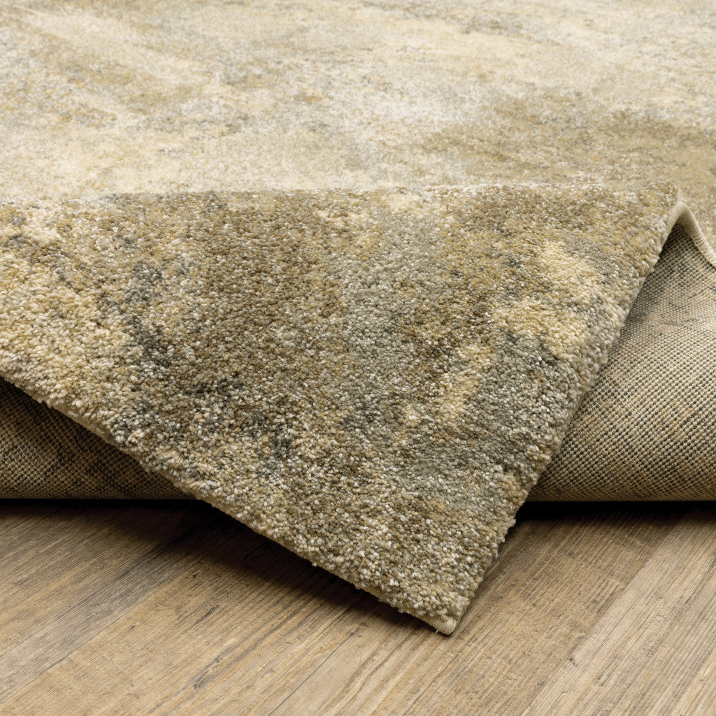 2' X 8' Beige Grey Tan And Gold Abstract Power Loom Stain Resistant Runner Rug