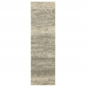 2' X 8' Grey Beige And Tan Abstract Power Loom Stain Resistant Runner Rug