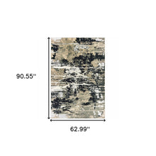 5' X 8' Black Gold Grey And Ivory Abstract Power Loom Stain Resistant Area Rug
