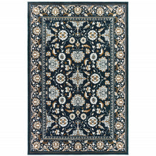 4' X 6' Navy Caramel And Ivory Oriental Power Loom Stain Resistant Area Rug
