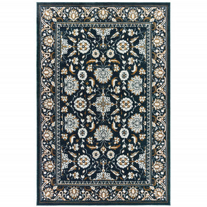 4' X 6' Navy Caramel And Ivory Oriental Power Loom Stain Resistant Area Rug