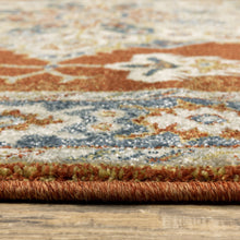 8' X 10' Rust Beige Teal Blue And Gold Oriental Power Loom Stain Resistant Area Rug