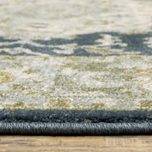 8' X 10' Teal Blue Ivory Green And Grey Oriental Power Loom Stain Resistant Area Rug