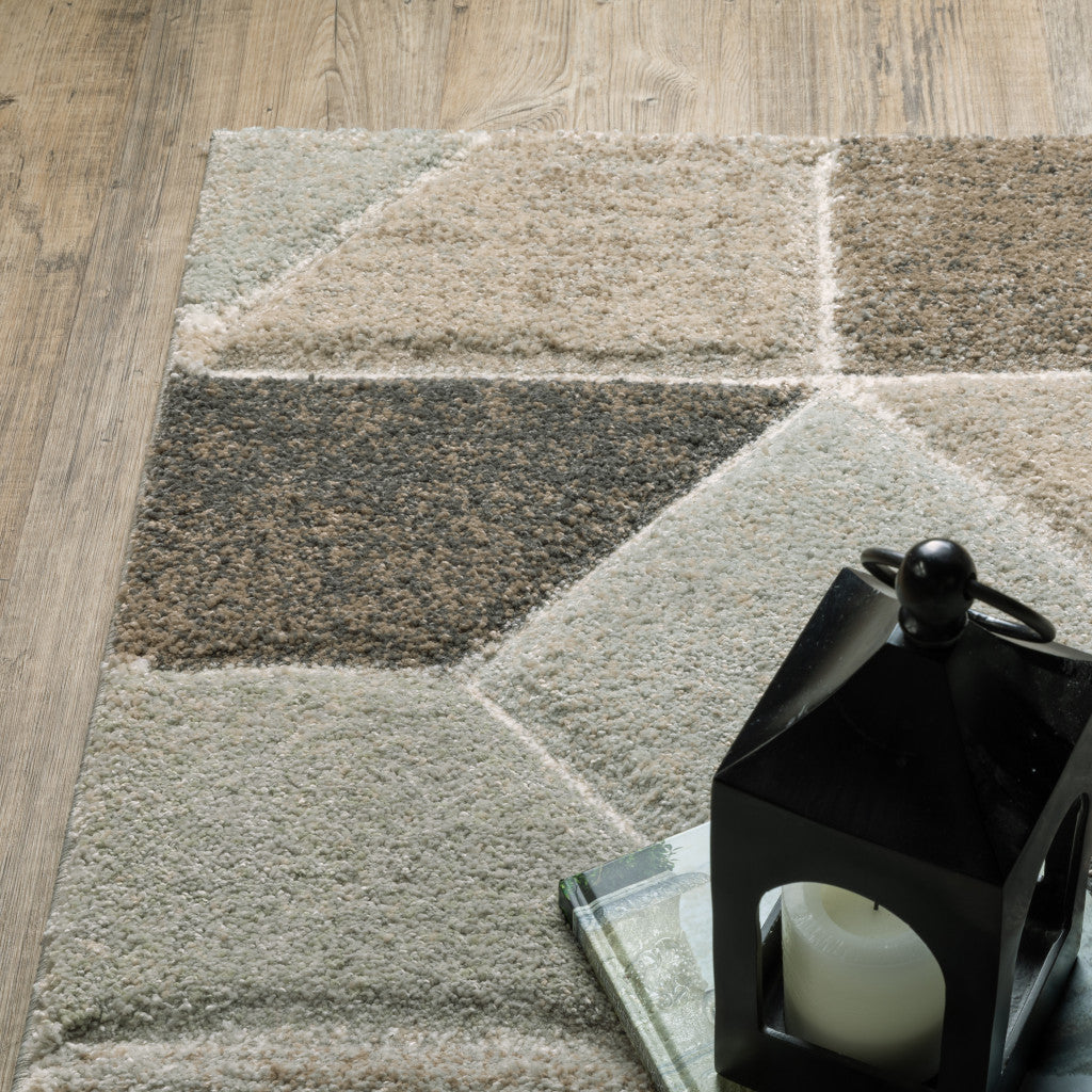 8' X 11' Grey Brown Beige Tan Taupe And Ivory Geometric Power Loom Stain Resistant Area Rug