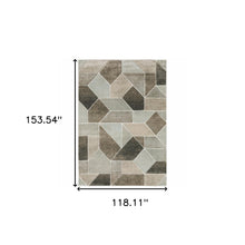 10' X 13' Grey Brown Beige Tan Taupe And Ivory Geometric Power Loom Stain Resistant Area Rug