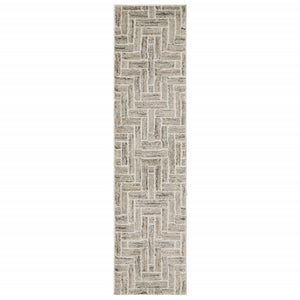 2' X 8' Beige And Ivory Geometric Power Loom Runner Rug