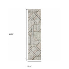 Grey Beige Sage Brown Tan Charcoal And Pale Blue Geometric Power Loom Stain Resistant Runner Rug - 2' x 8'