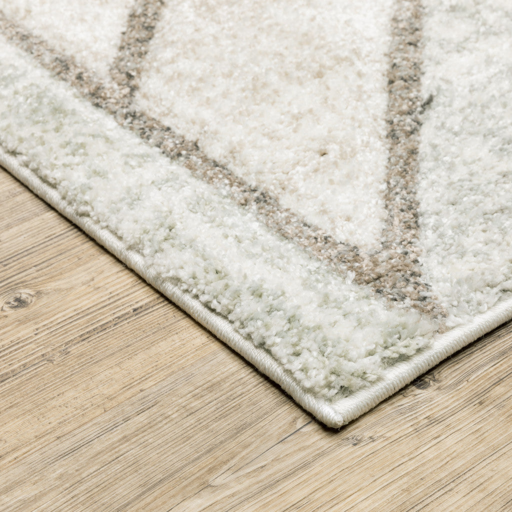 Grey Beige Sage Brown Tan Charcoal And Pale Blue Geometric Power Loom Stain Resistant Runner Rug - 2' x 8'