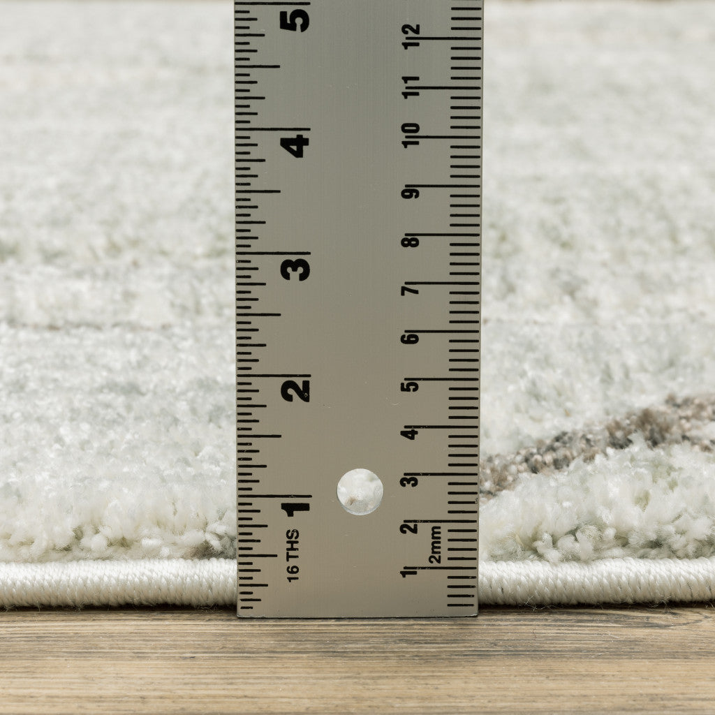 Grey Beige Sage Brown Tan Charcoal And Pale Blue Geometric Power Loom Stain Resistant Runner Rug - 2' x 8'