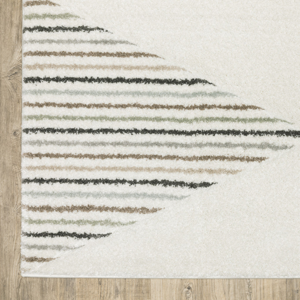 Beige Grey Sage Green Pale Blue Brown And Charcoal Geometric Power Loom Stain Resistant Area Rug - 3' x 5'