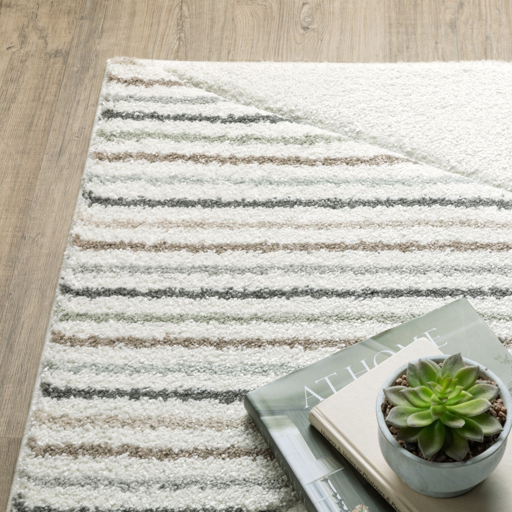Beige Grey Sage Green Pale Blue Brown And Charcoal Geometric Power Loom Stain Resistant Area Rug - 8' x 11'