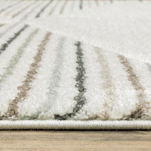 Beige Grey Sage Green Pale Blue Brown And Charcoal Geometric Power Loom Stain Resistant Area Rug - 8' x 11'