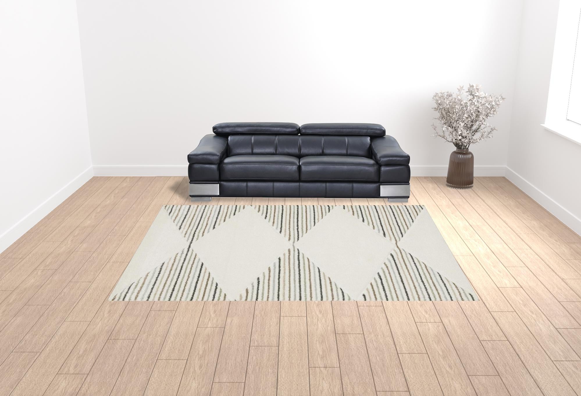 Beige Grey Sage Green Pale Blue Brown And Charcoal Geometric Power Loom Stain Resistant Area Rug - 10' x 13'