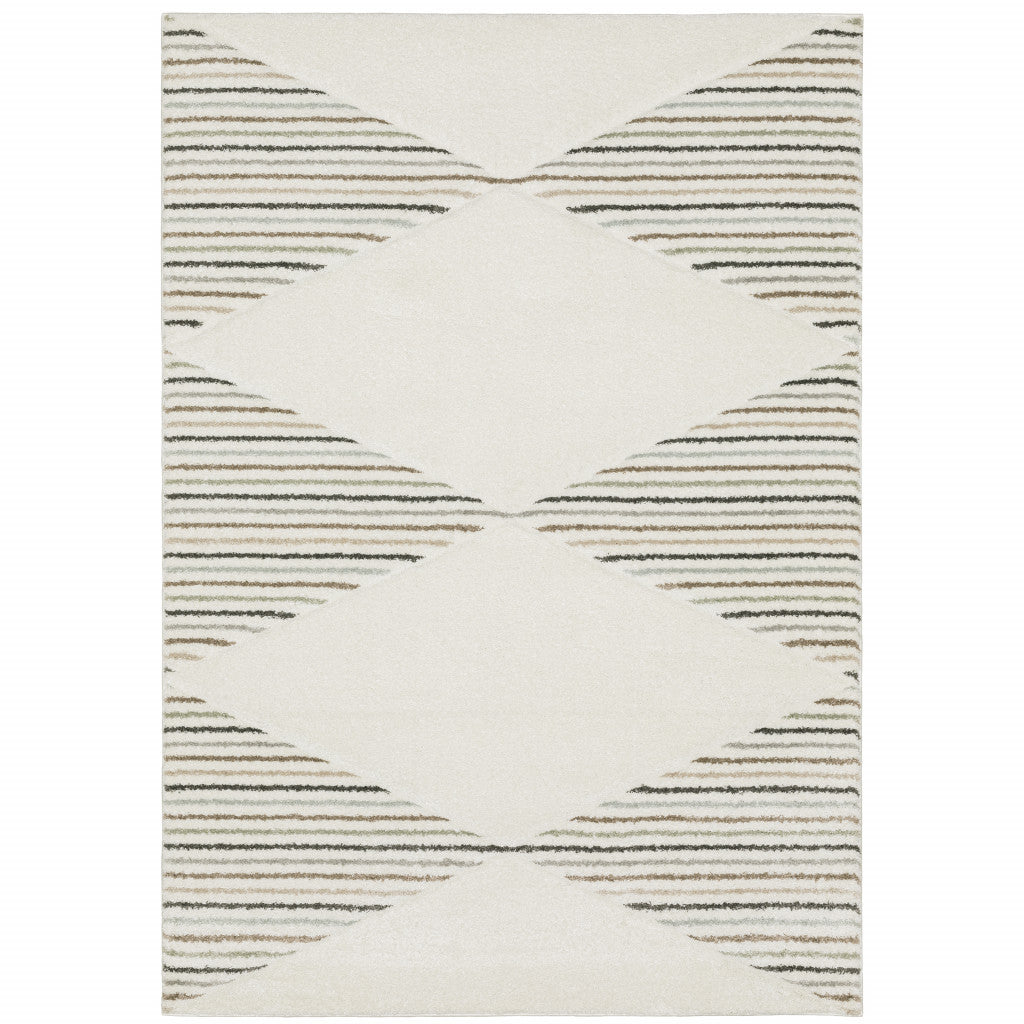 Beige Grey Sage Green Pale Blue Brown And Charcoal Geometric Power Loom Stain Resistant Area Rug - 10' x 13'