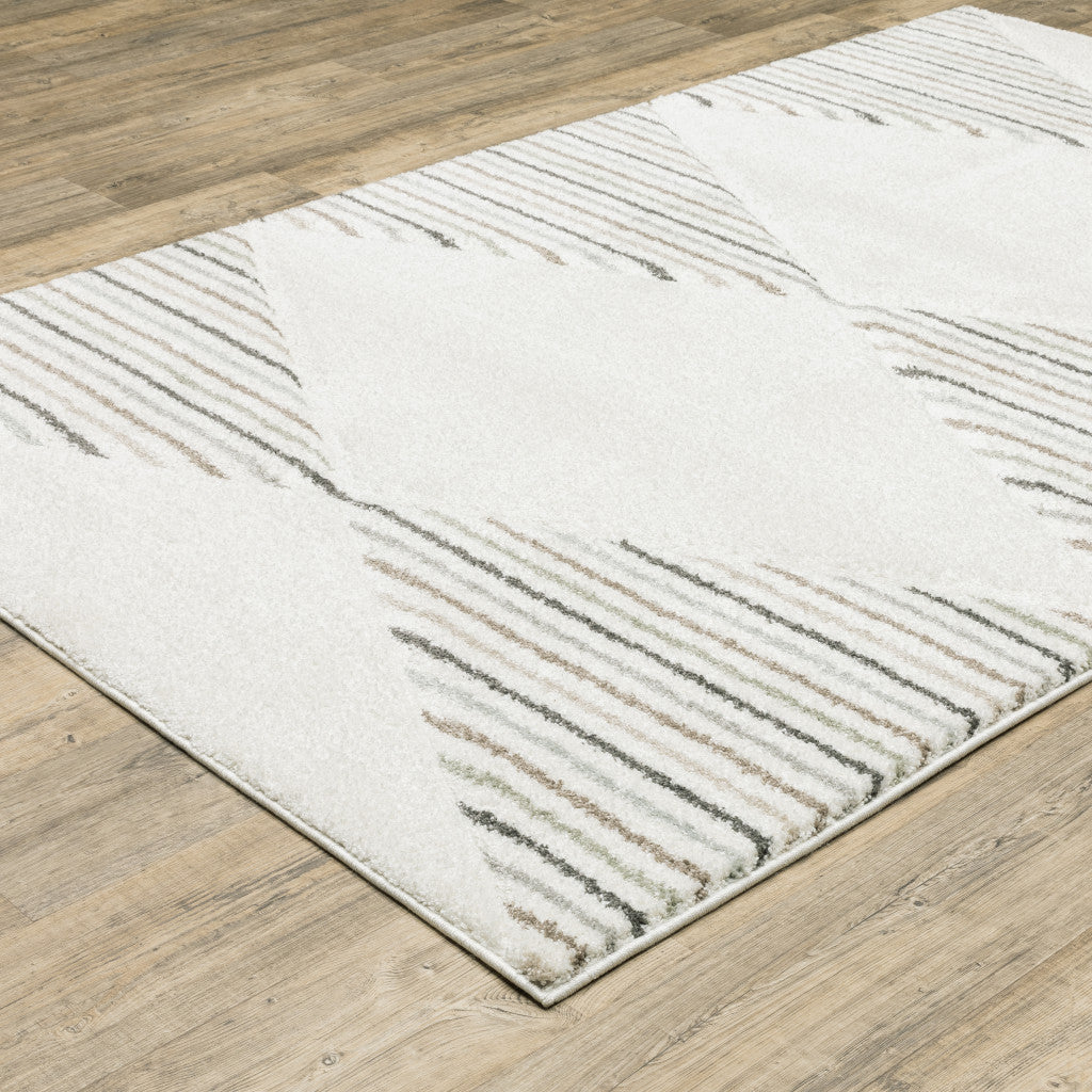 Beige Grey Sage Green Pale Blue Brown And Charcoal Geometric Power Loom Stain Resistant Area Rug - 10' x 13'