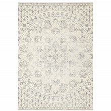 8' X 11' Ivory And Grey Floral Power Loom Stain Resistant Area Rug