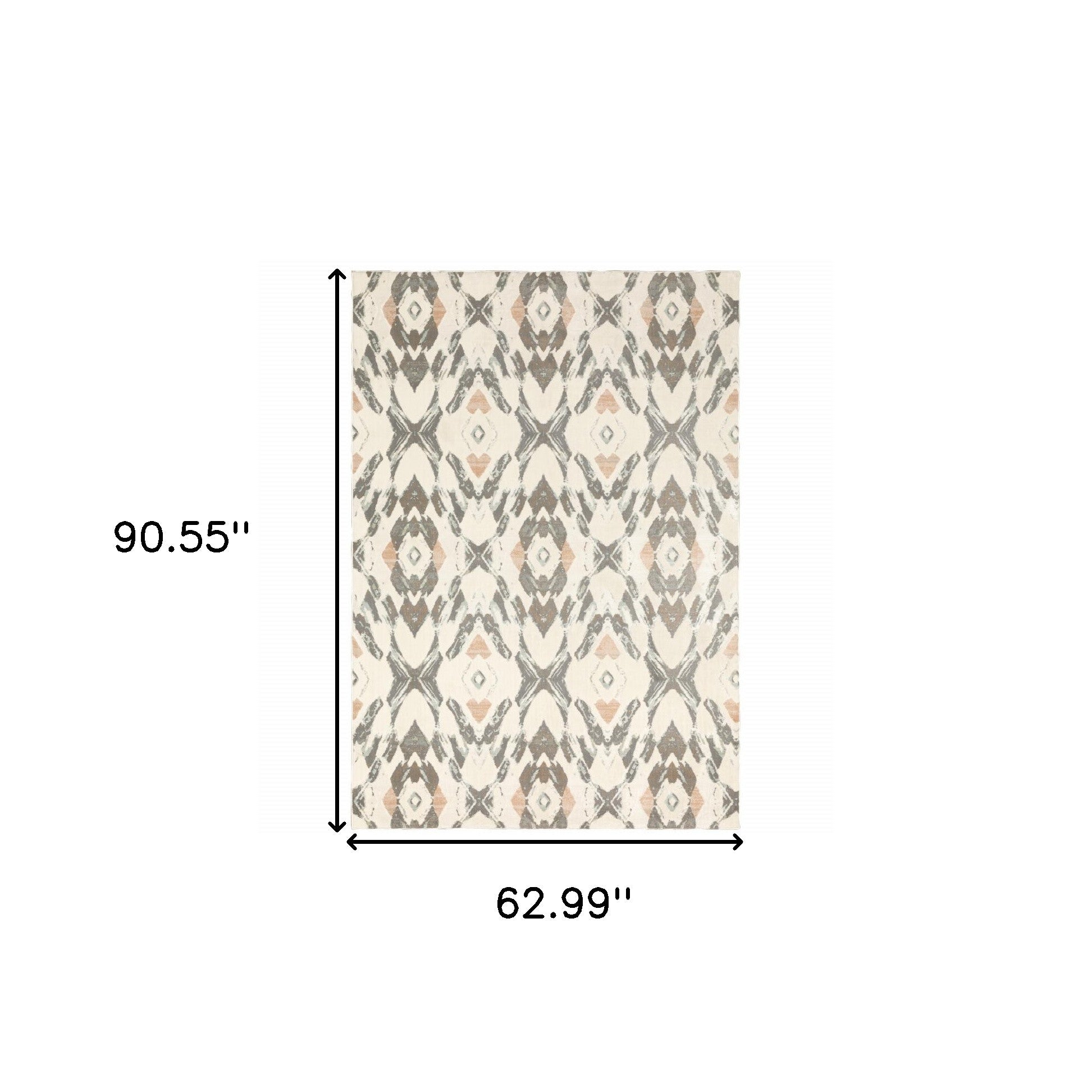 5' X 8' Ivory Pink And Sage Geometric Power Loom Stain Resistant Area Rug