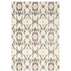 8' X 11' Ivory Pink And Sage Geometric Power Loom Stain Resistant Area Rug