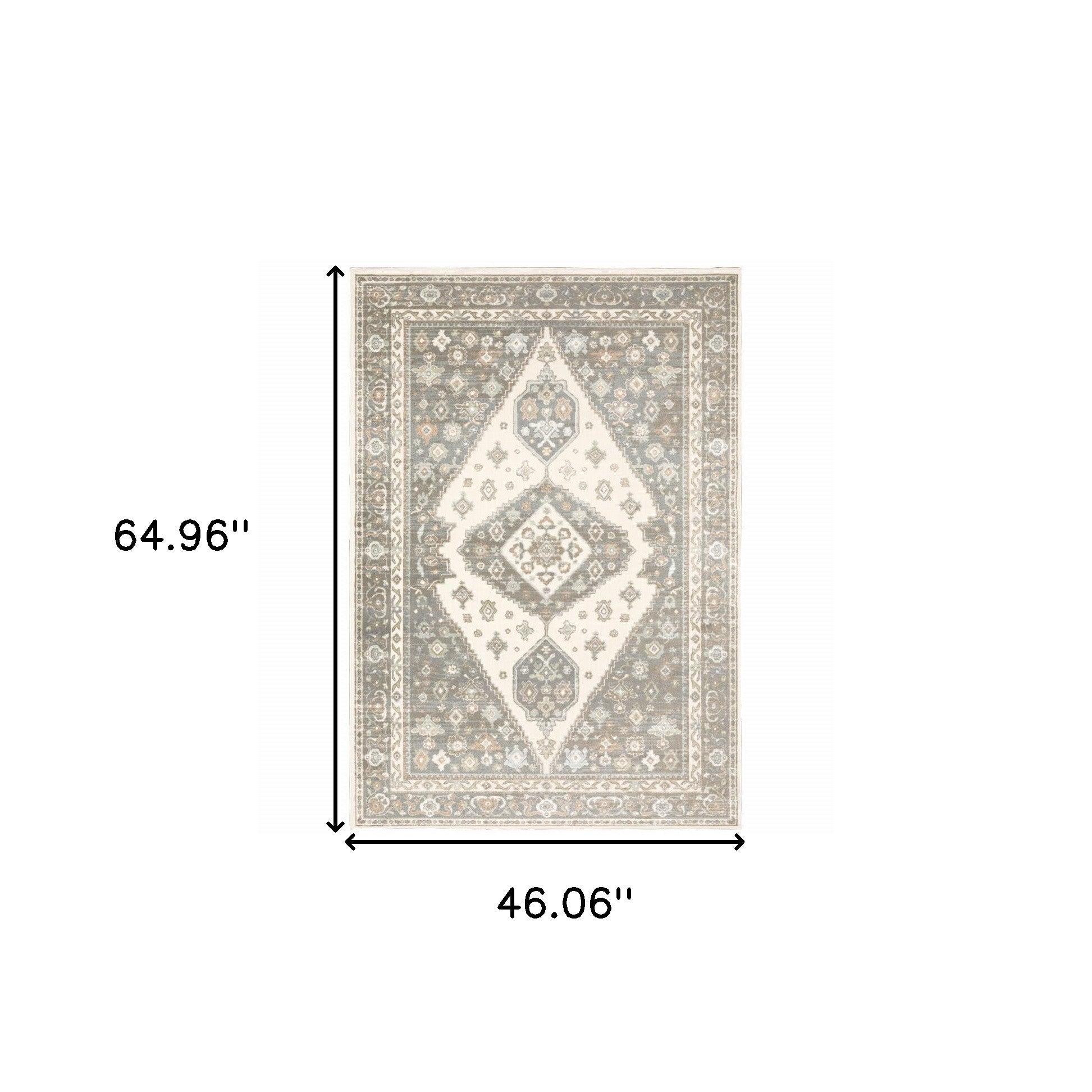 4' X 6' Grey Pink And Brown Oriental Power Loom Stain Resistant Area Rug