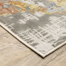 8' X 11' Grey Blue Beige Gold And Rust Abstract Power Loom Stain Resistant Area Rug