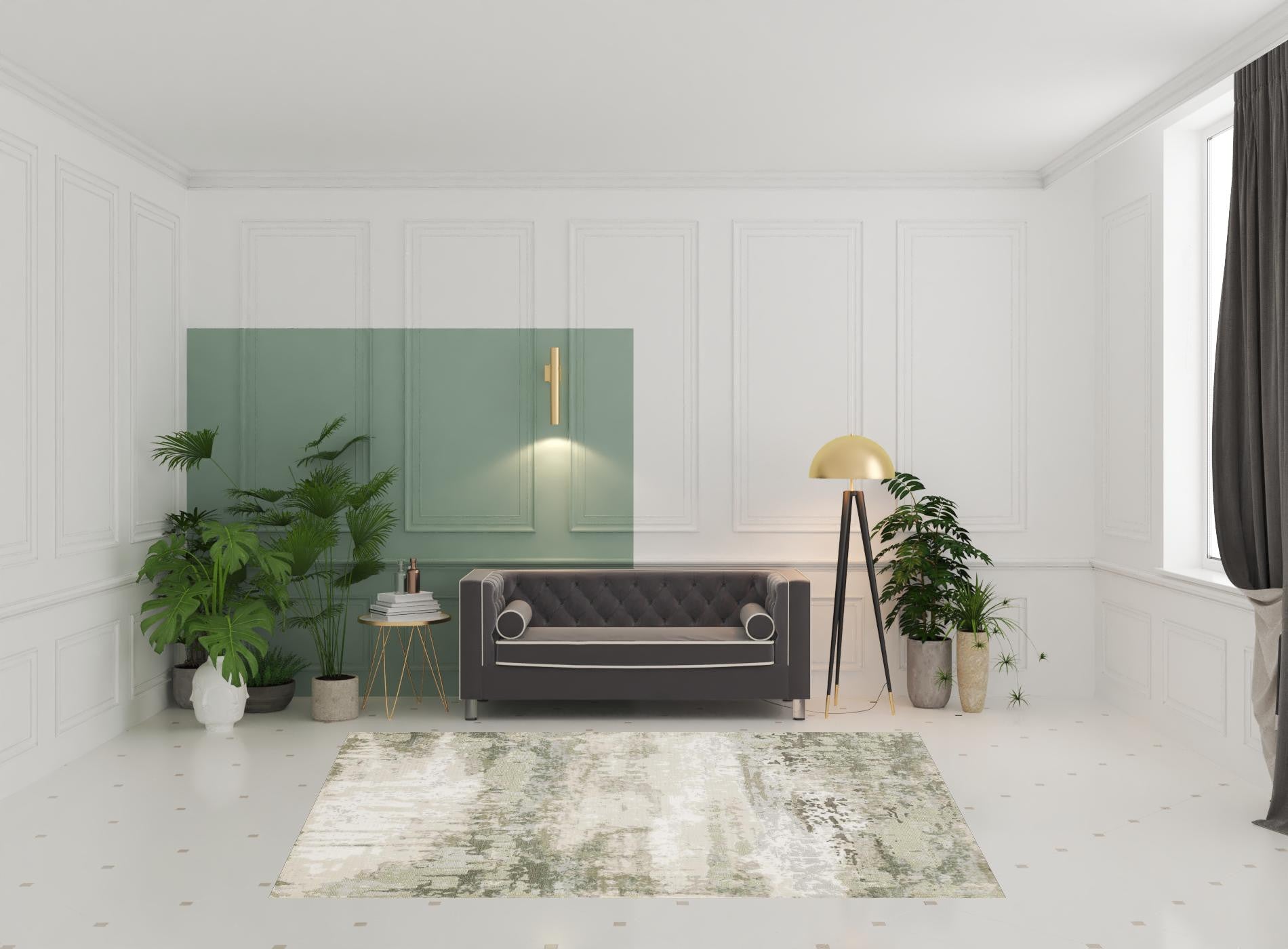 6' X 9' Beige Grey Brown And Sage Green Abstract Power Loom Stain Resistant Area Rug