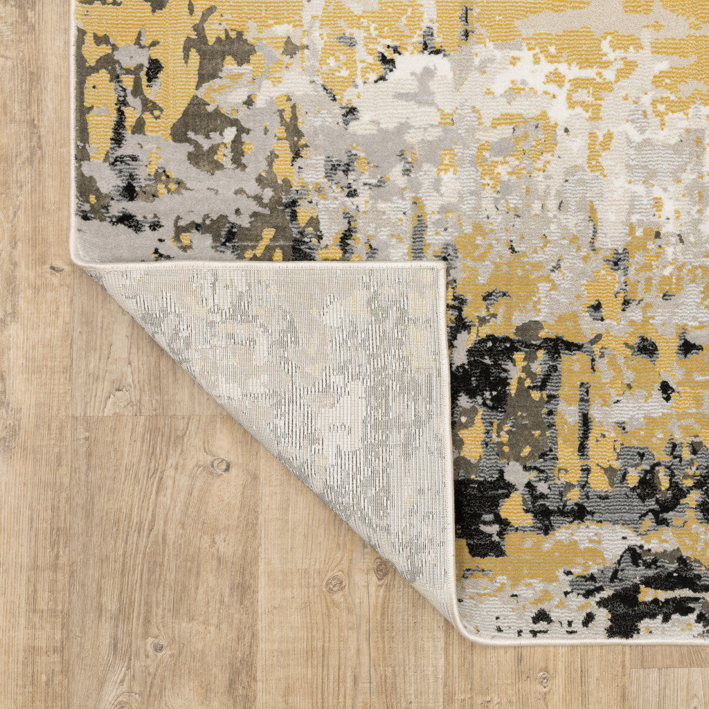 5' X 8' Grey Gold Beige Black And Brown Abstract Power Loom Stain Resistant Area Rug