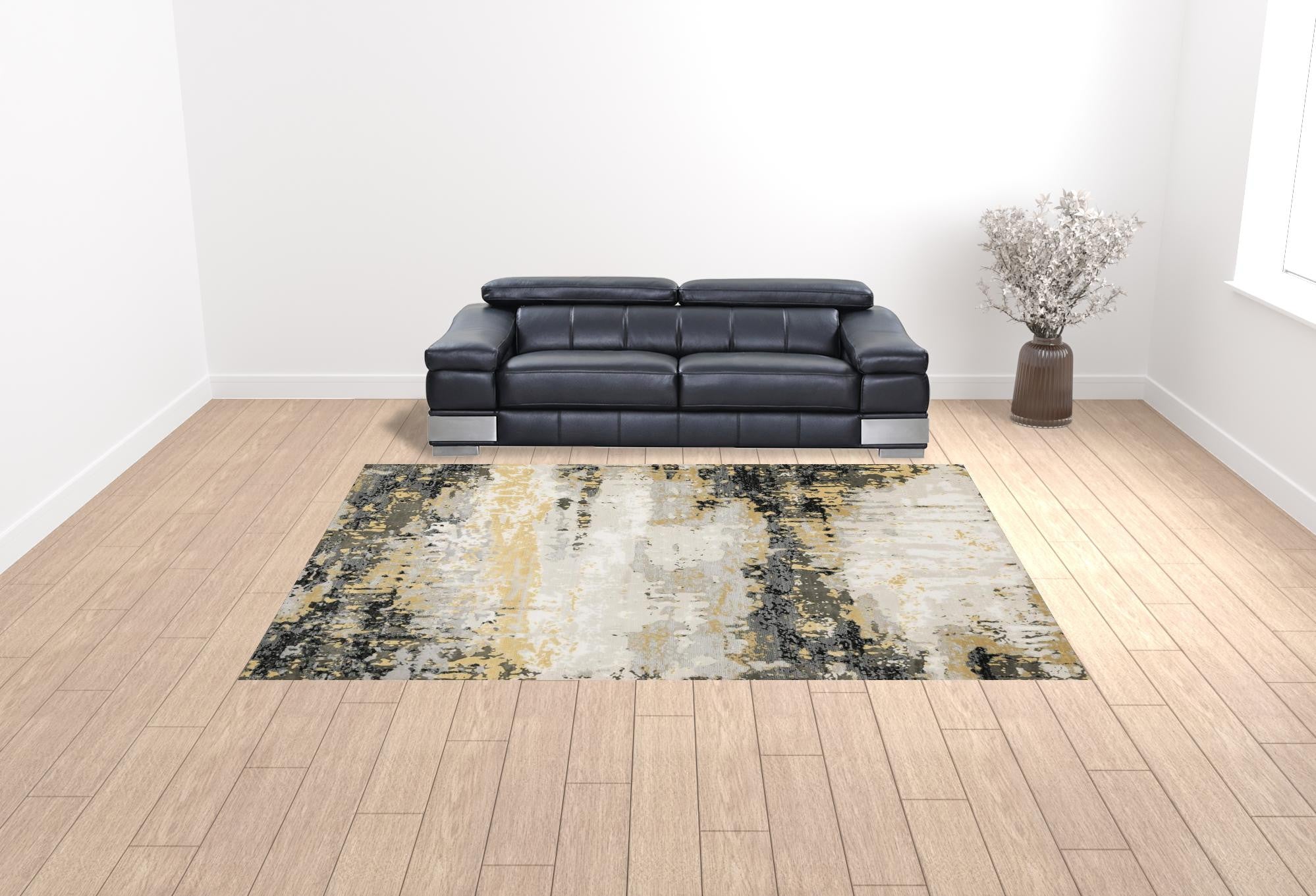 10' X 13' Grey Gold Beige Black And Brown Abstract Power Loom Stain Resistant Area Rug
