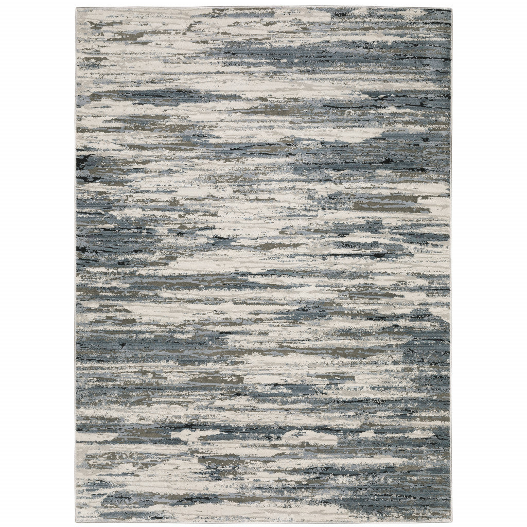 6' X 9' Blue Grey Beige And Brown Abstract Power Loom Stain Resistant Area Rug