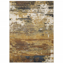 5' X 8' Gold Brown Rust Grey Blue And Beige Abstract Power Loom Stain Resistant Area Rug