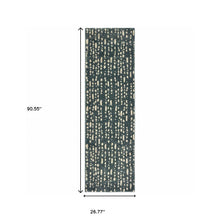 2' X 8' Steel Blue And Ivory Abstract Power Loom Stain Resistant Runner Rug