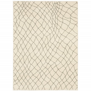 2' X 3' Ivory And Grey Geometric Power Loom Stain Resistant Area Rug