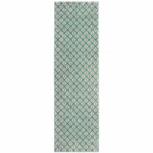 2' X 8' Foam Blue And Ivory Geometric Power Loom Stain Resistant Runner Rug