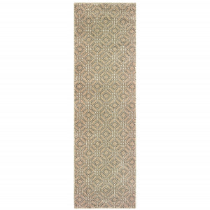 2' X 8' Sand And Ivory Geometric Power Loom Stain Resistant Runner Rug