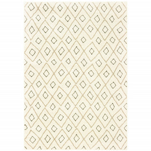 8' X 10' Sand Ash Grey And Ivory Geometric Power Loom Stain Resistant Area Rug