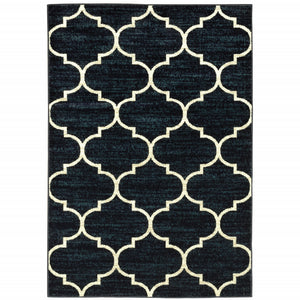 5' X 7' Navy And Ivory Geometric Power Loom Stain Resistant Area Rug