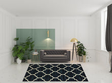 8' X 10' Navy And Ivory Geometric Power Loom Stain Resistant Area Rug