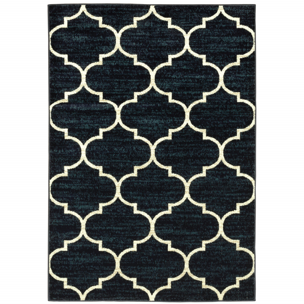 8' X 10' Navy And Ivory Geometric Power Loom Stain Resistant Area Rug