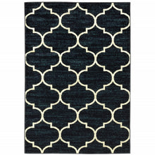 8' X 10' Navy And Ivory Geometric Power Loom Stain Resistant Area Rug
