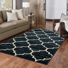 8' X 10' Navy And Ivory Geometric Power Loom Stain Resistant Area Rug