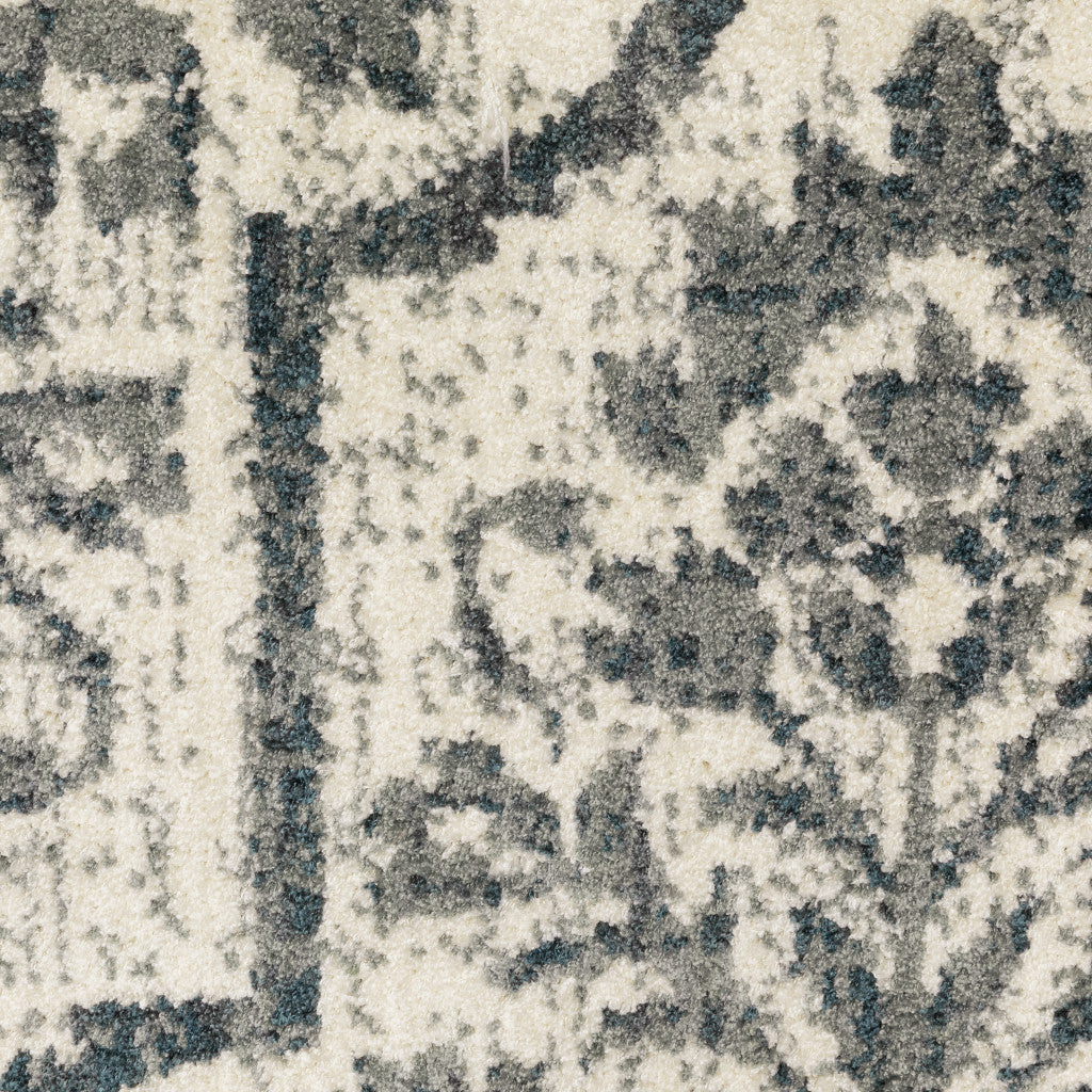 8' X 10' Ivory Blue And Sage Floral Power Loom Stain Resistant Area Rug