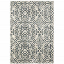 10' X 13' Ivory Blue And Sage Floral Power Loom Stain Resistant Area Rug