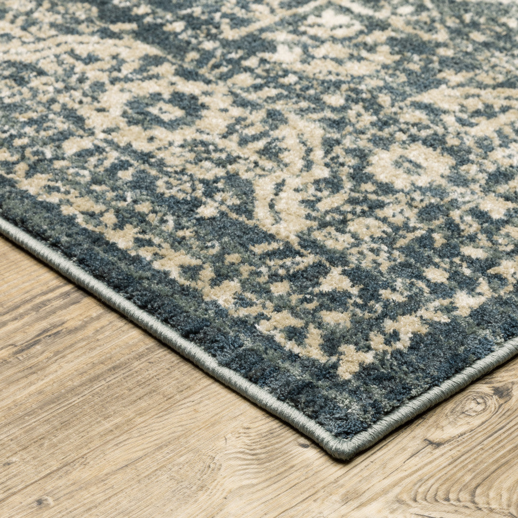 8' X 10' Beige Grey And Blue Oriental Power Loom Stain Resistant Area Rug