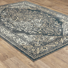 8' X 10' Beige Grey And Blue Oriental Power Loom Stain Resistant Area Rug
