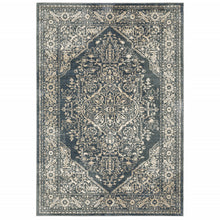 10' X 13' Beige Grey And Blue Oriental Power Loom Stain Resistant Area Rug