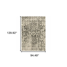 8' X 11' Grey Ivory And Brown Oriental Power Loom Stain Resistant Area Rug
