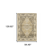 8' X 11' Beige Grey Tan And Charcoal Oriental Power Loom Stain Resistant Area Rug